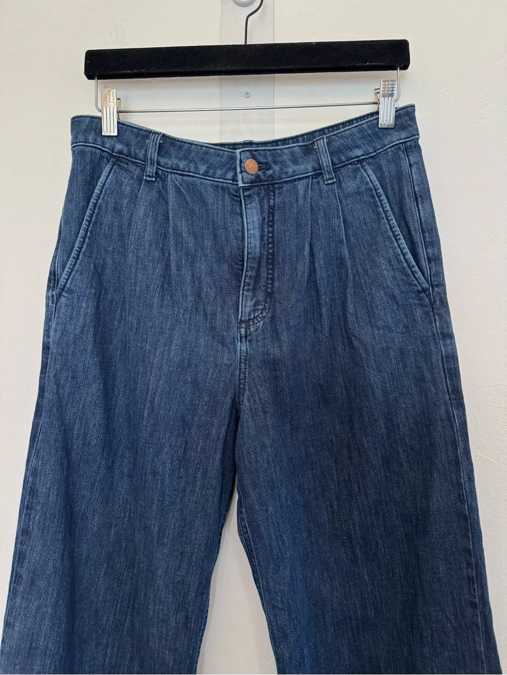 J. Crew Pleated Trouser Jean Blue High Rise Denim Cotton Stretch